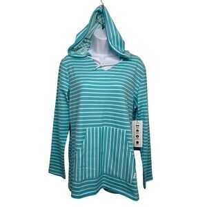 NWT RBX Active Womens size M Sky Blue Striped Hoodie Sweatshirt Long Sleeve